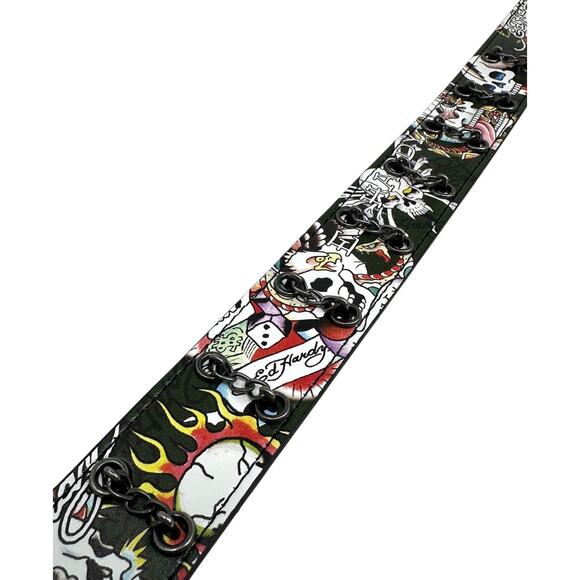 Ed Hardy Men's Skull Tattoo Olive Belt With Chains - Picture 7 of 7